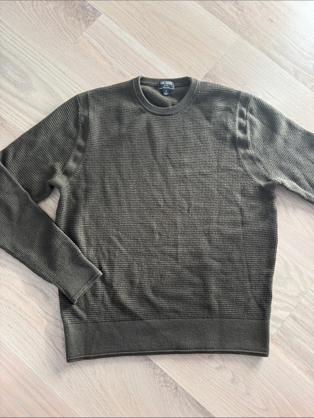 Todd Snyder Italian Merino Wool Waffle Crewneck Sweater - Olive Green - Large